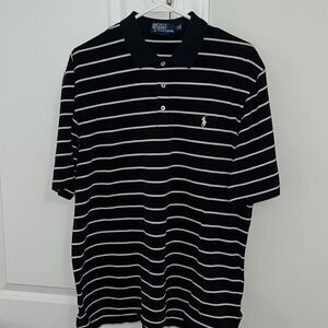 Black White Polo by Ralph Lauren w/Pony Summer Golf Fit model Tennis shirt-L